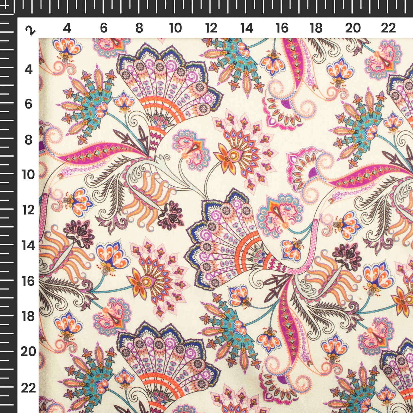 Cream Floral Digital Print Japan Satin Fabric