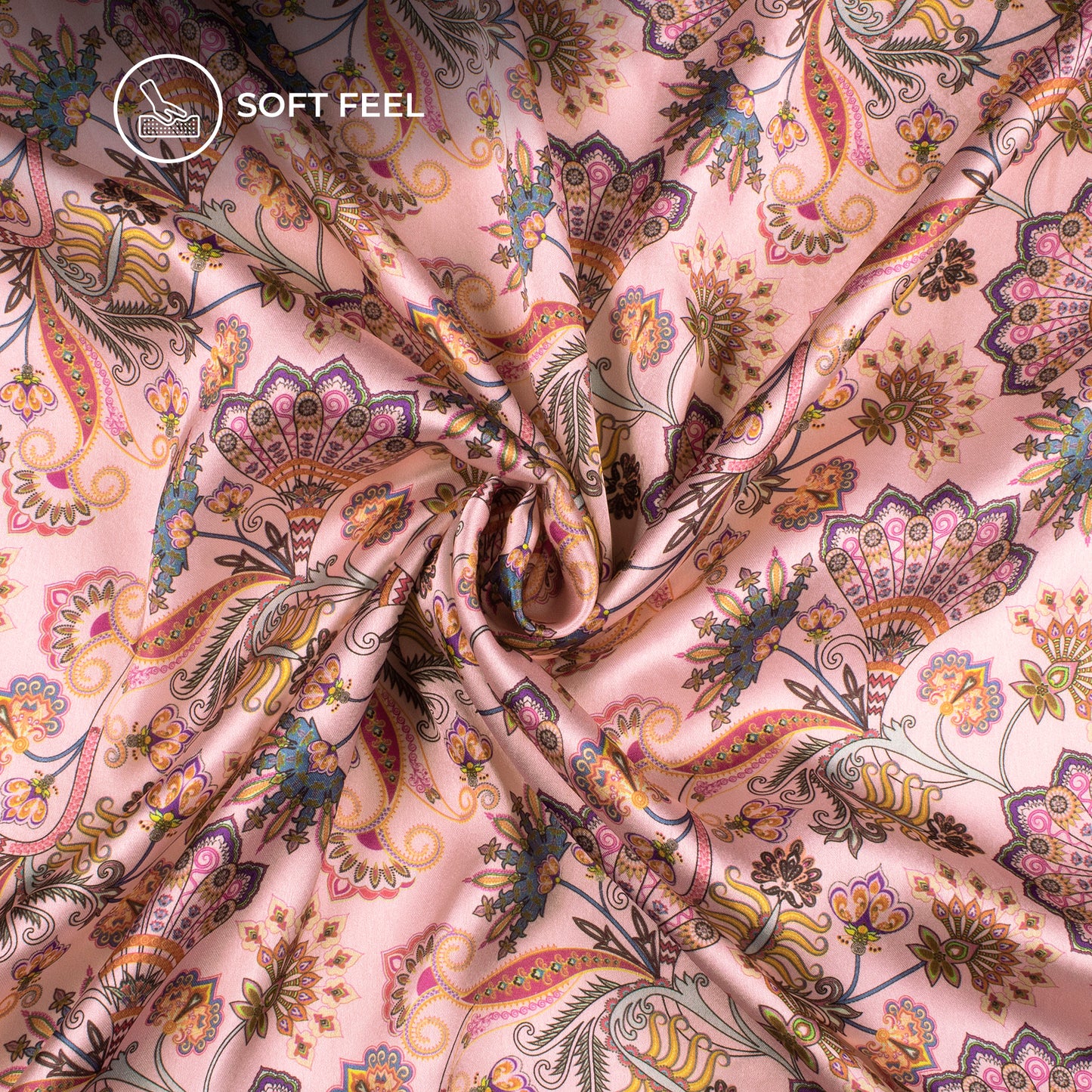 Baby Pink Floral Digital Print Japan Satin Fabric