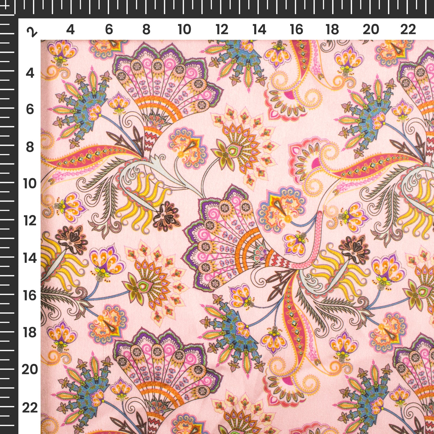 Baby Pink Floral Digital Print Japan Satin Fabric