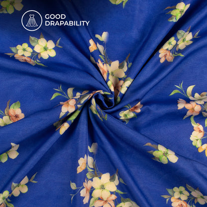 Royal Blue Floral Digital Print Butter Crepe Fabric