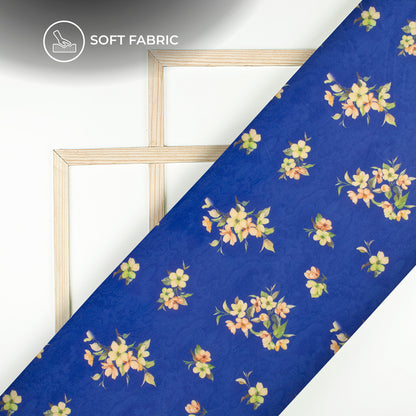 Royal Blue Floral Digital Print Butter Crepe Fabric