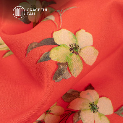Candy Red Floral Digital Print Butter Crepe Fabric
