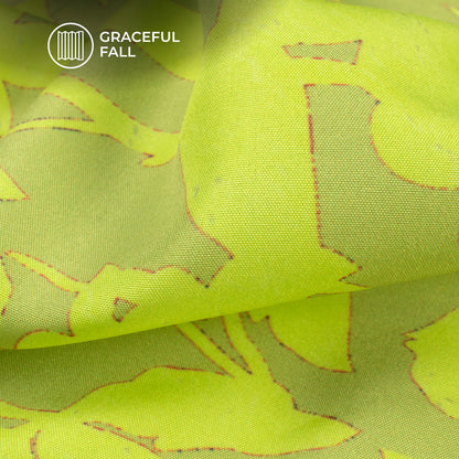 Lime Green Floral Digital Print Butter Crepe Fabric