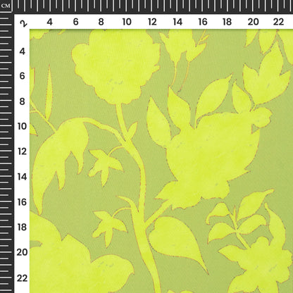 Lime Green Floral Digital Print Butter Crepe Fabric