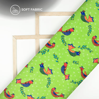 kelly Green Madhuvanii Digital Print Butter Crepe Fabric