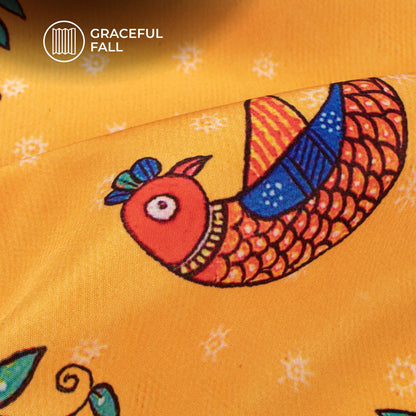 Merigold Orange Madhuvanii Digital Print Butter Crepe Fabric