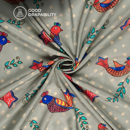 Misty Gray Madhuvanii Digital Print Butter Crepe Fabric