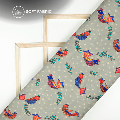 Misty Gray Madhuvanii Digital Print Butter Crepe Fabric