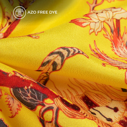 Yellow Floral Pattern Digital Print Crepe Silk Fabric