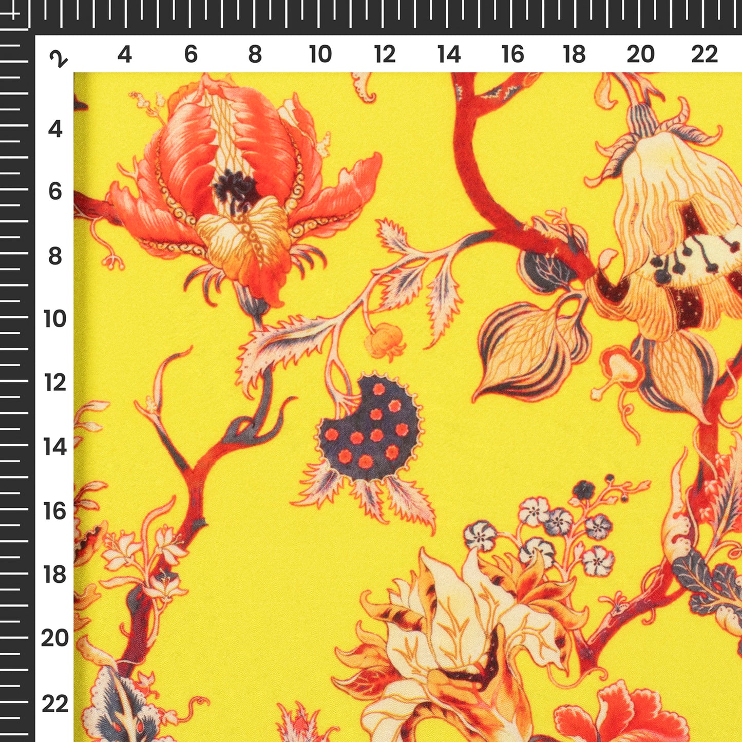Yellow Floral Pattern Digital Print Crepe Silk Fabric