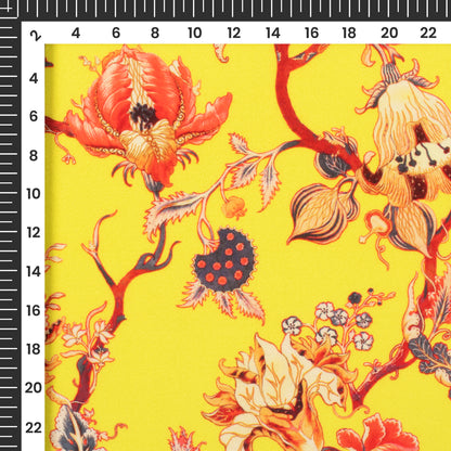 Yellow Floral Pattern Digital Print Crepe Silk Fabric
