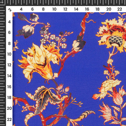 Royal Blue Floral Pattern Digital Print Crepe Silk Fabric