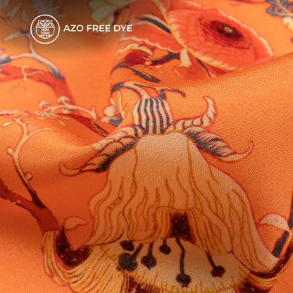 Orange Floral Pattern Digital Print Crepe Silk Fabric