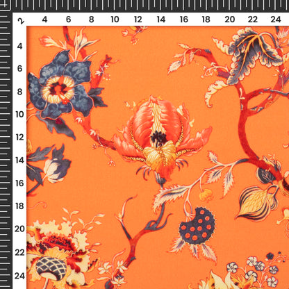 Orange Floral Pattern Digital Print Crepe Silk Fabric