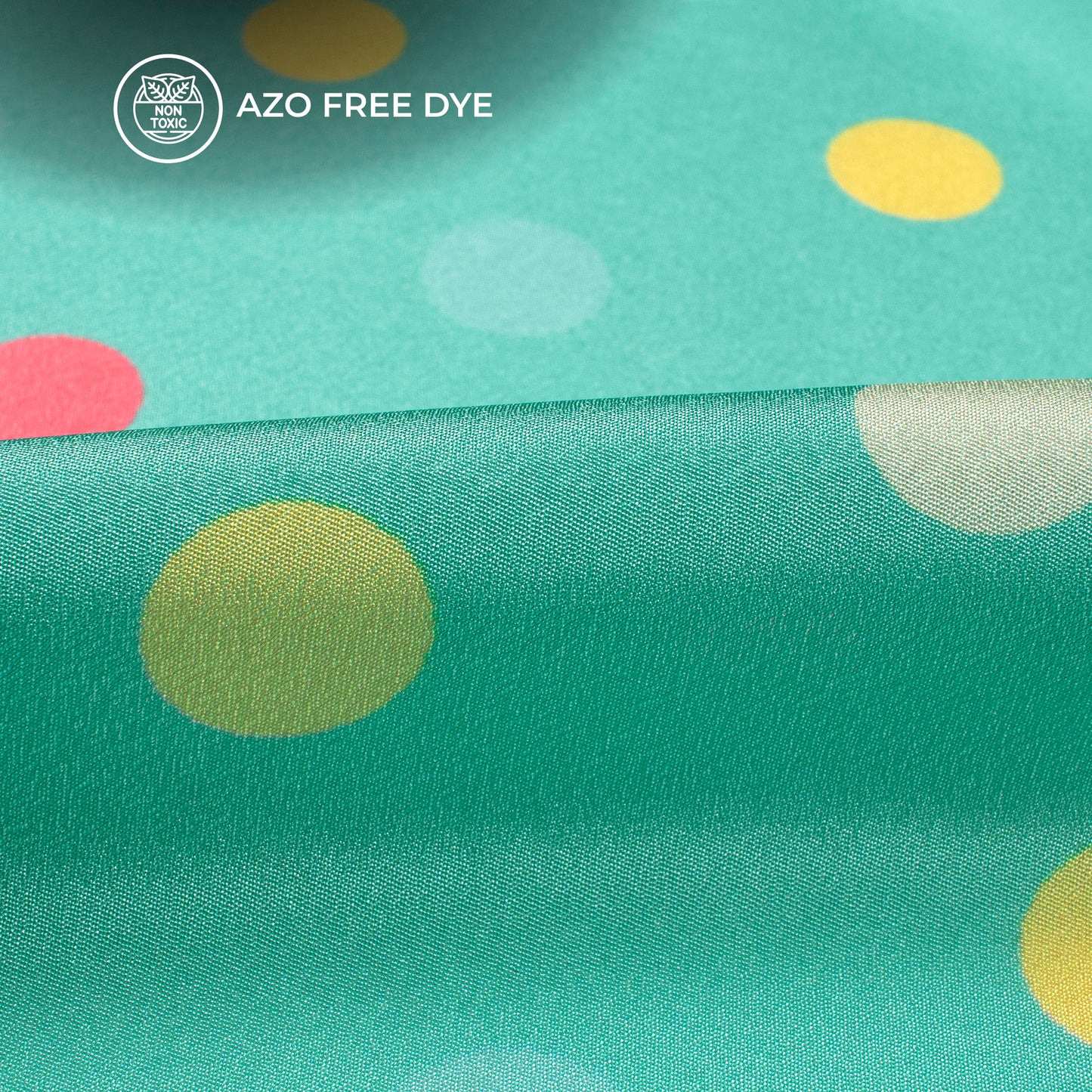 Mint Green Polka Dots Pattern Digital Print Crepe Silk Fabric