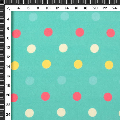 Mint Green Polka Dots Pattern Digital Print Crepe Silk Fabric