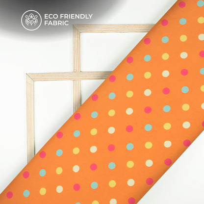 Orange Polka Dots Pattern Digital Print Crepe Silk Fabric