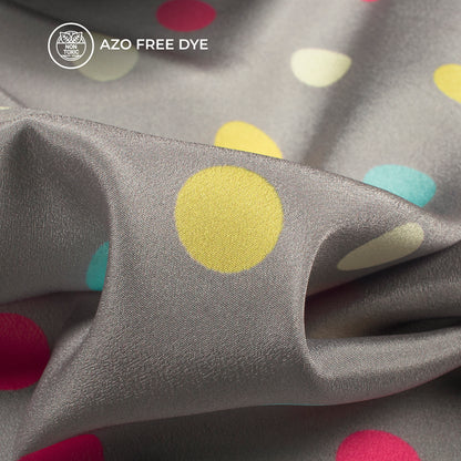 Gray Polka Dots Pattern Digital Print Crepe Silk Fabric