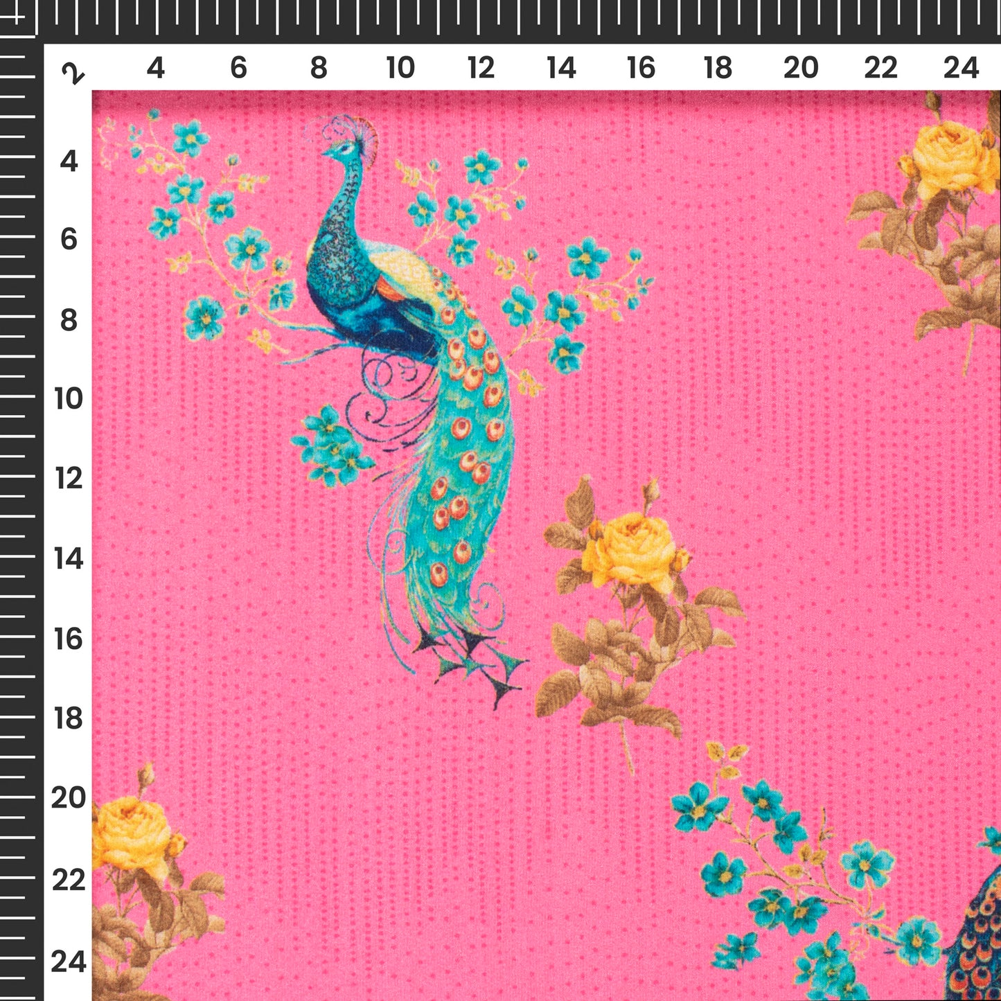 Pink Peacock Pattern Digital Print Crepe Silk Fabric