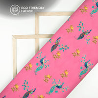 Pink Peacock Pattern Digital Print Crepe Silk Fabric