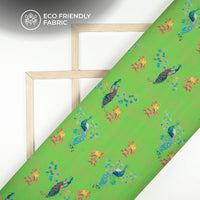 Kelly Green Peacock Pattern Digital Print Crepe Silk Fabric