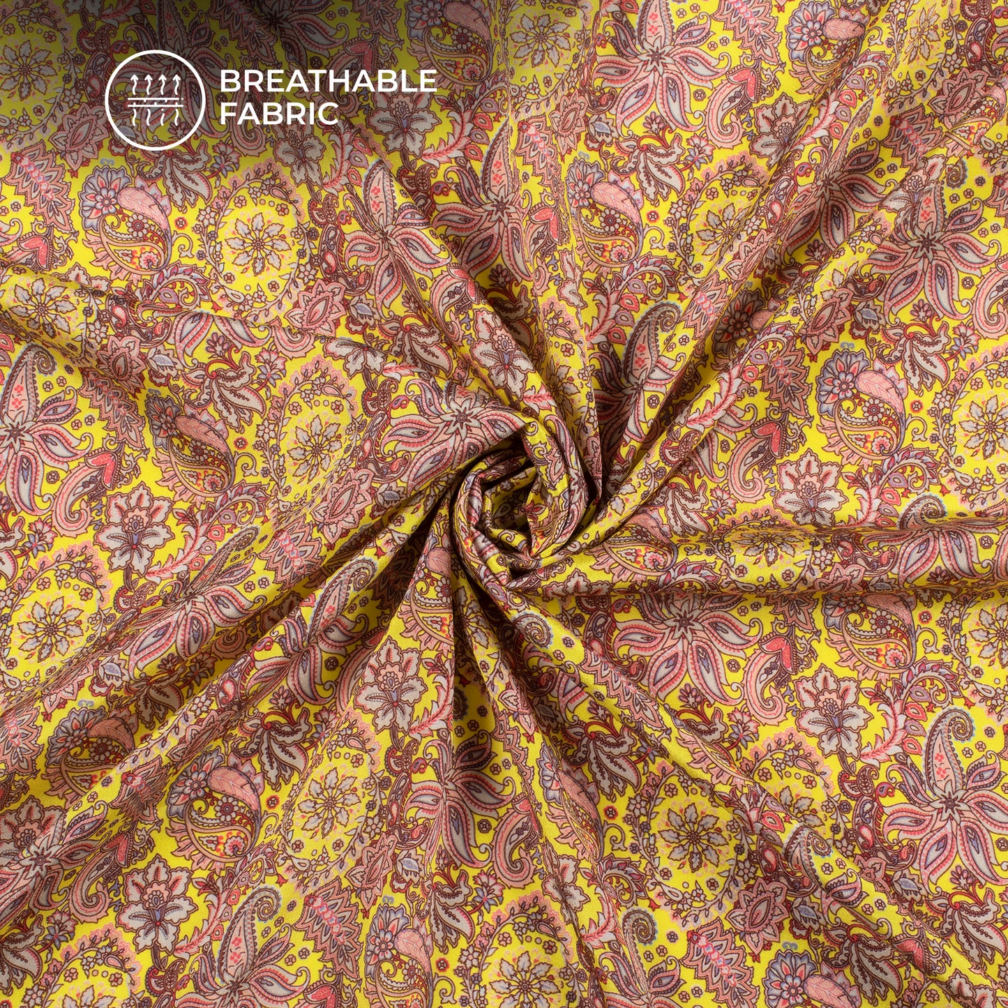 Yellow Floral Pattern Digital Print Crepe Silk Fabric
