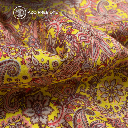 Yellow Floral Pattern Digital Print Crepe Silk Fabric