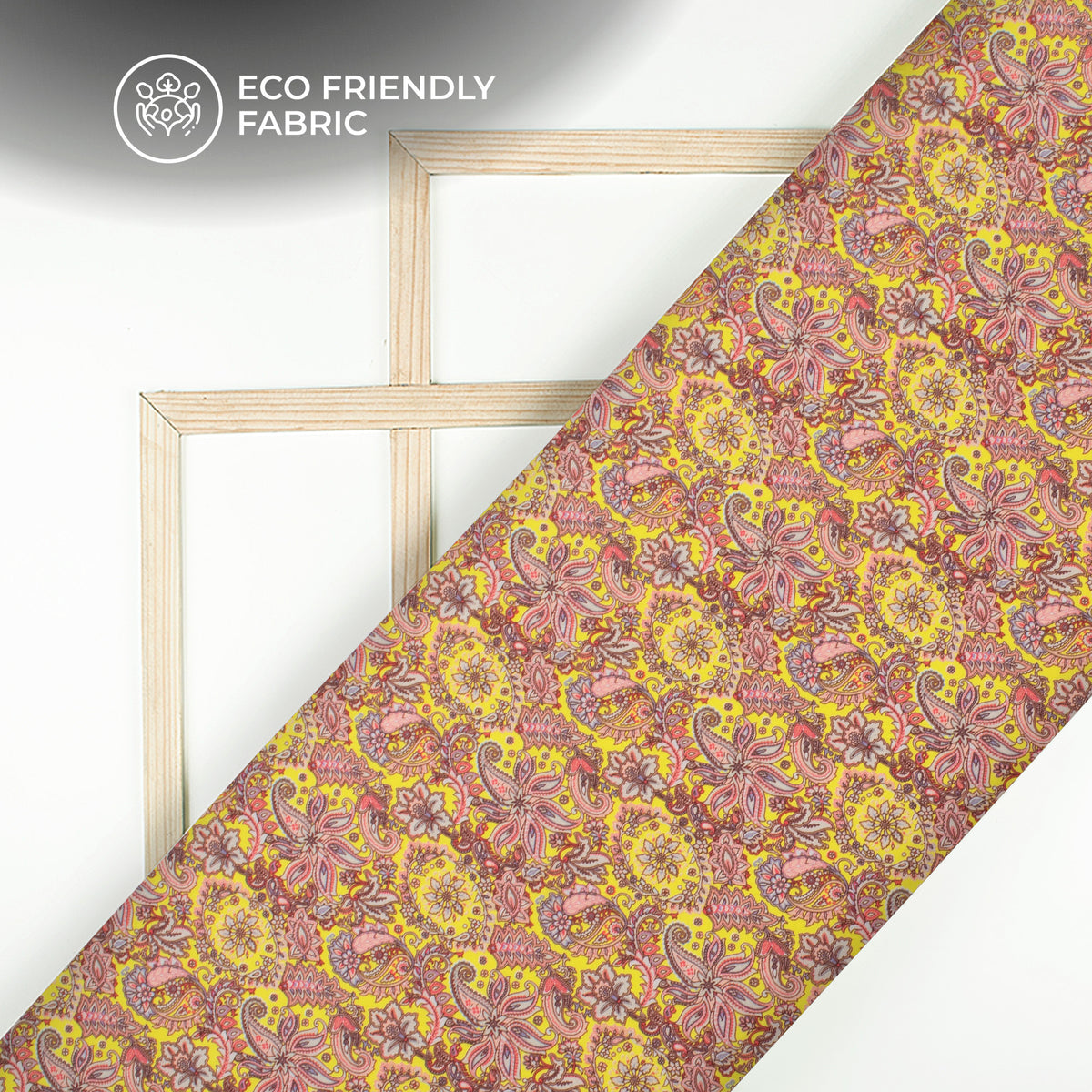 Yellow Floral Pattern Digital Print Crepe Silk Fabric