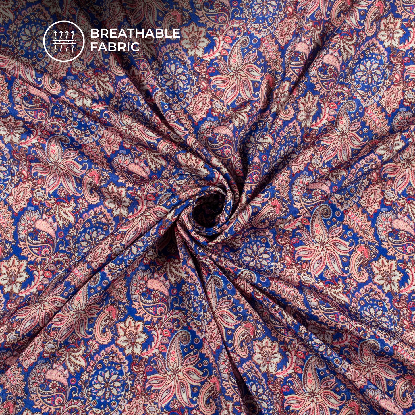 Royal Blue And Fiery Rose Floral Pattern Digital Print Crepe Silk Fabric