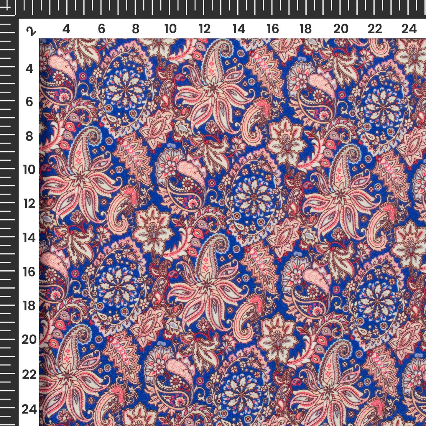 Royal Blue And Fiery Rose Floral Pattern Digital Print Crepe Silk Fabric
