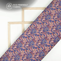 Royal Blue And Fiery Rose Floral Pattern Digital Print Crepe Silk Fabric