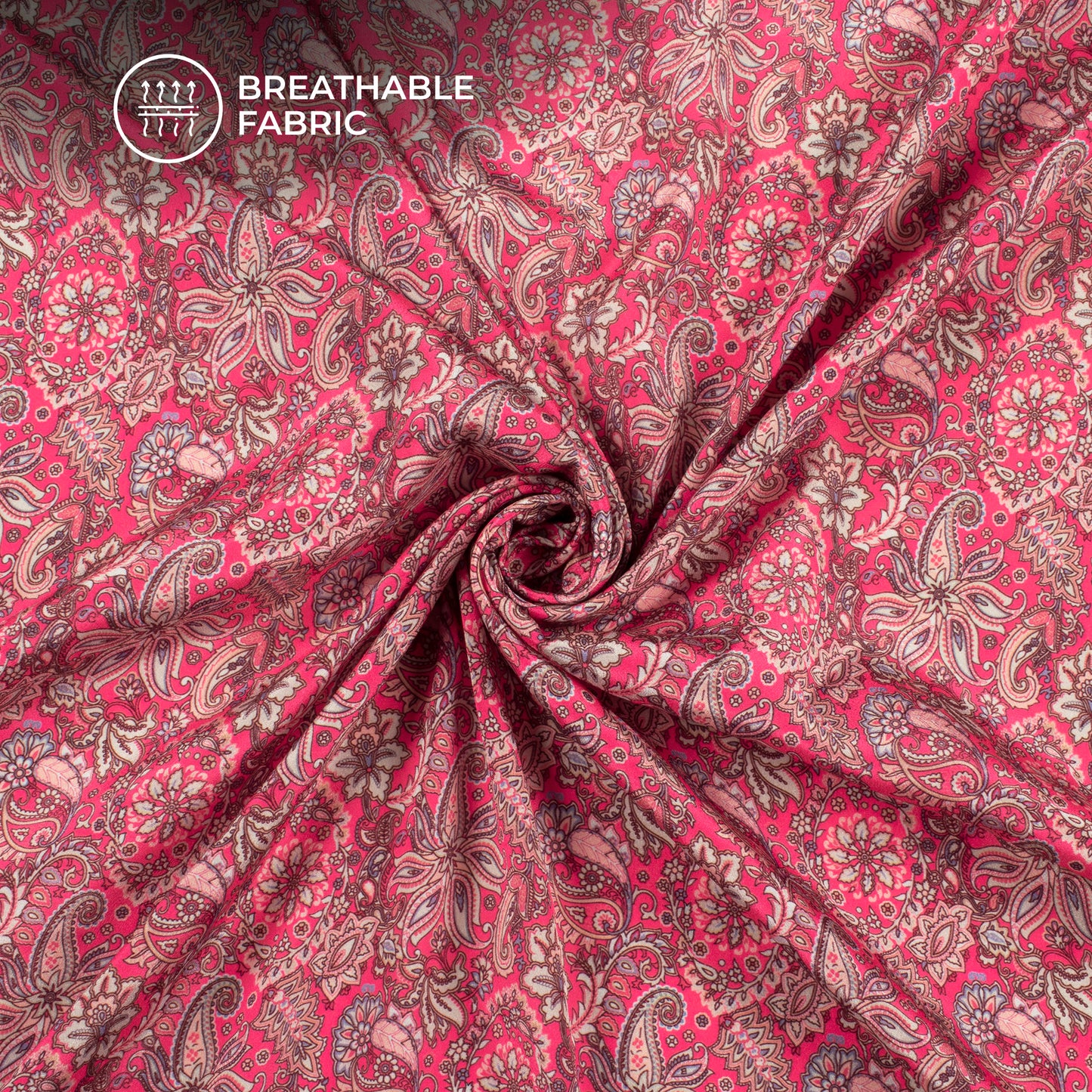 Dark Pink Floral Pattern Digital Print Crepe Silk Fabric