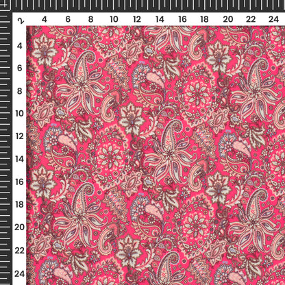 Dark Pink Floral Pattern Digital Print Crepe Silk Fabric