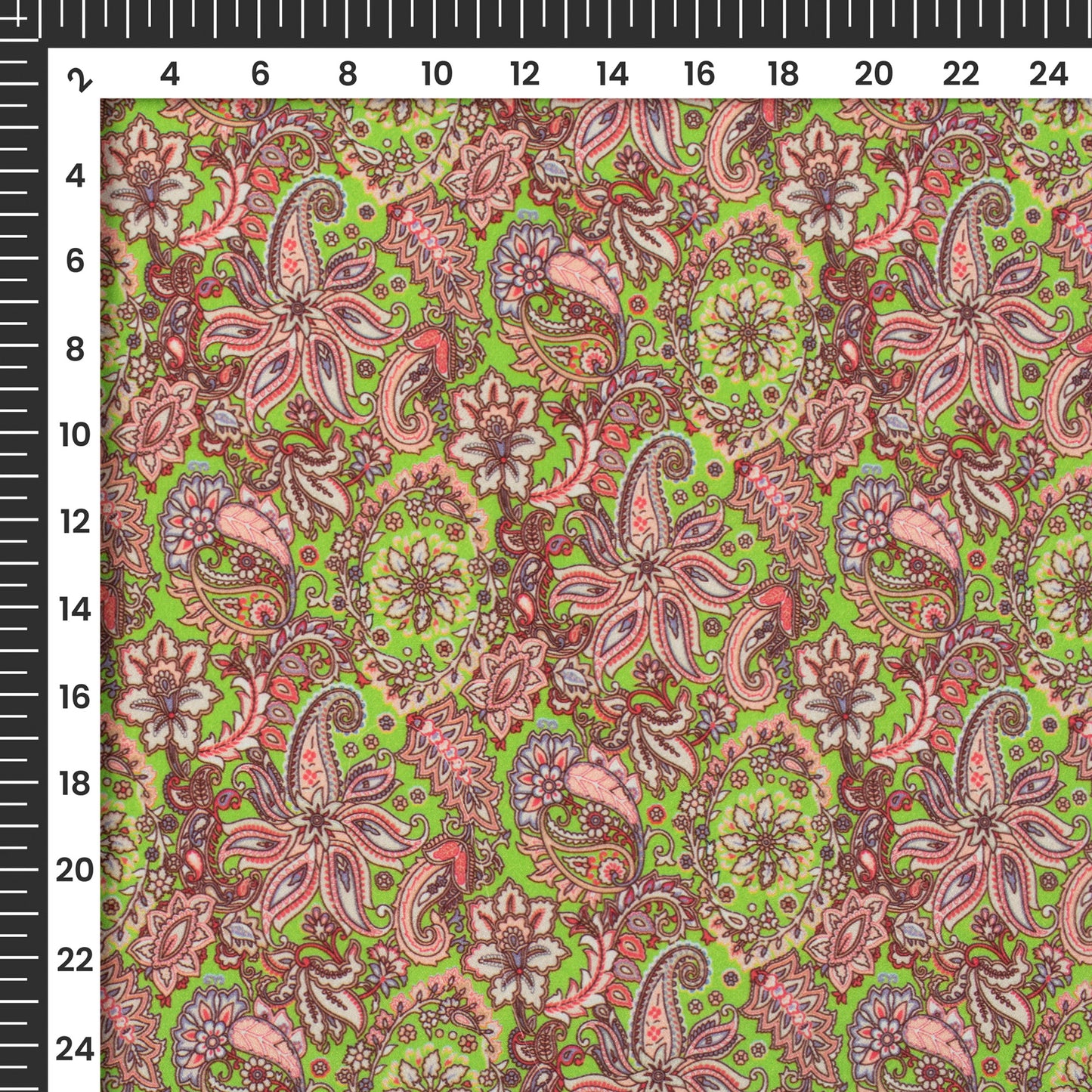 Kelly Green And Light Pink Floral Pattern Digital Print Crepe Silk Fabric