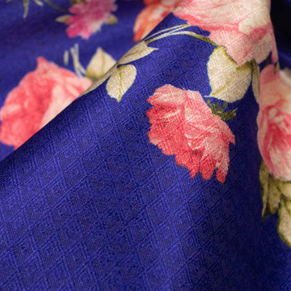 Royal Blue Floral Jacquard Booti Art Silk Fabric (Width 56 Inches)