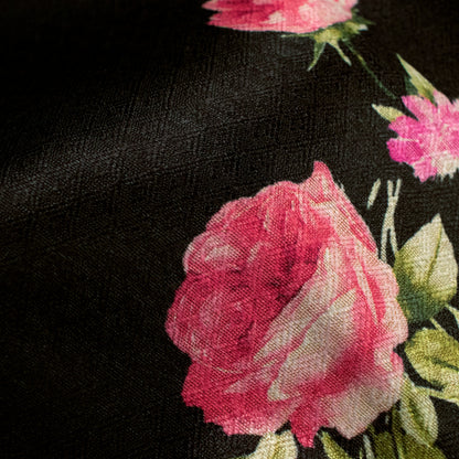 Black Floral Jacquard Booti Japan Satin Fabric (Width 56 Inches)