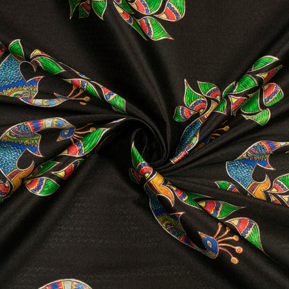 Black Madhuvanii Jacquard Booti Art Silk Fabric (Width 56 Inches)