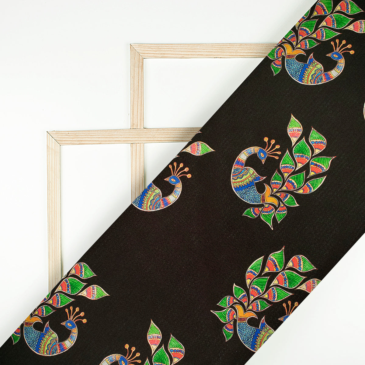 Black Madhuvanii Jacquard Booti Art Silk Fabric (Width 56 Inches)