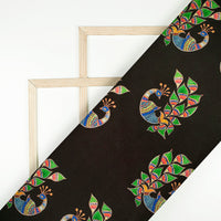 Black Madhuvanii Jacquard Booti Art Silk Fabric (Width 56 Inches)