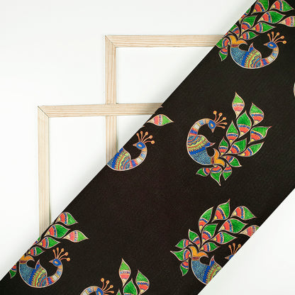 Black Madhuvanii Jacquard Booti Art Silk Fabric (Width 56 Inches)
