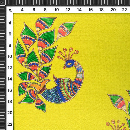 Lemon Yellow Madhuvanii Jacquard Booti Art Silk Fabric (Width 56 Inches)