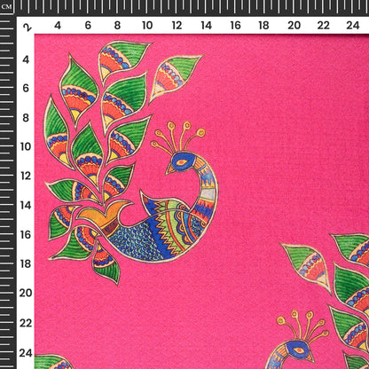 Fuscia Pink Madhuvanii Jacquard Booti Art Silk Fabric (Width 56 Inches)