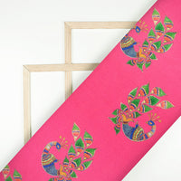 Fuscia Pink Madhuvanii Jacquard Booti Art Silk Fabric (Width 56 Inches)