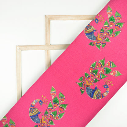 Fuscia Pink Madhuvanii Jacquard Booti Art Silk Fabric (Width 56 Inches)
