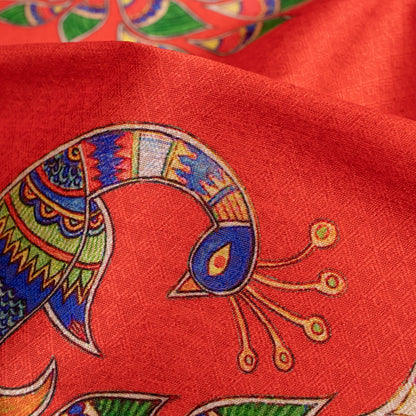 Vermillon Red Madhuvanii Jacquard Booti Art Silk Fabric (Width 56 Inches)