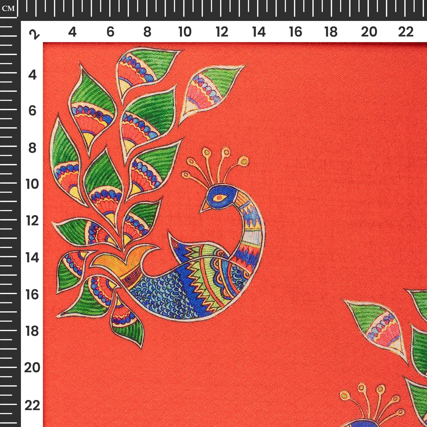 Vermillon Red Madhubani Jacquard Booti Art Silk Fabric (Width 56 Inches)