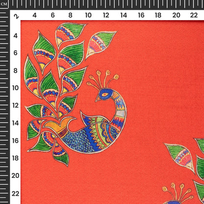 Vermillon Red Madhuvanii Jacquard Booti Art Silk Fabric (Width 56 Inches)