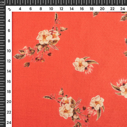 Vermillon Red Floral Jacquard Booti Art Silk Fabric (Width 56 Inches)