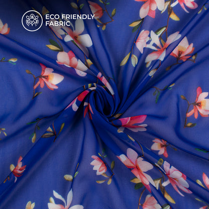 Royal blue Floral Digital Print Georgette Fabric