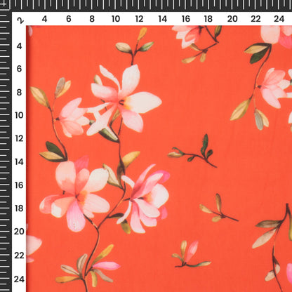 Rose Red Floral Digital Print Georgette Fabric
